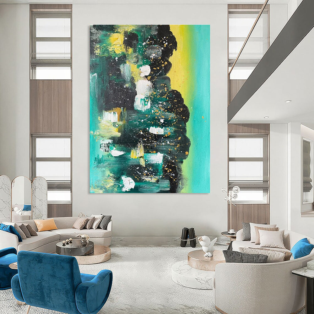 Green Blue White Gold Abstract Painting ADGE038