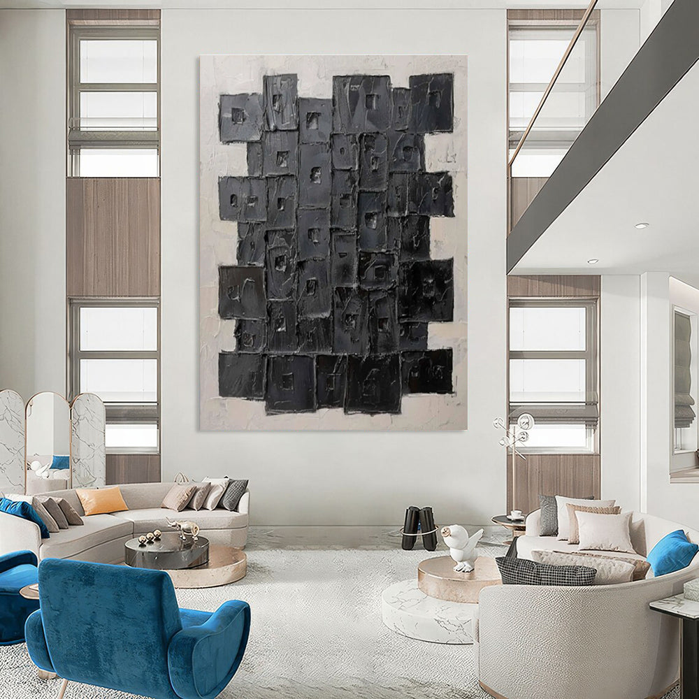 Black Squares Abstract Painting with 3D Textures ADGE488