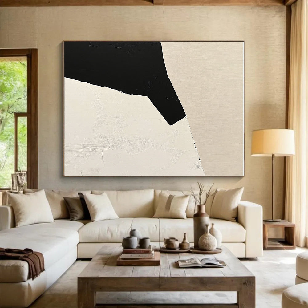 Black and Beige Geometric Abstract Painting with Angular Forms GER166