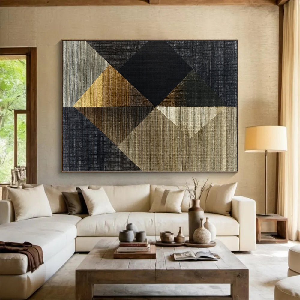 Geometric Abstract Art with Gold, Black, and Brown Textures GER263
