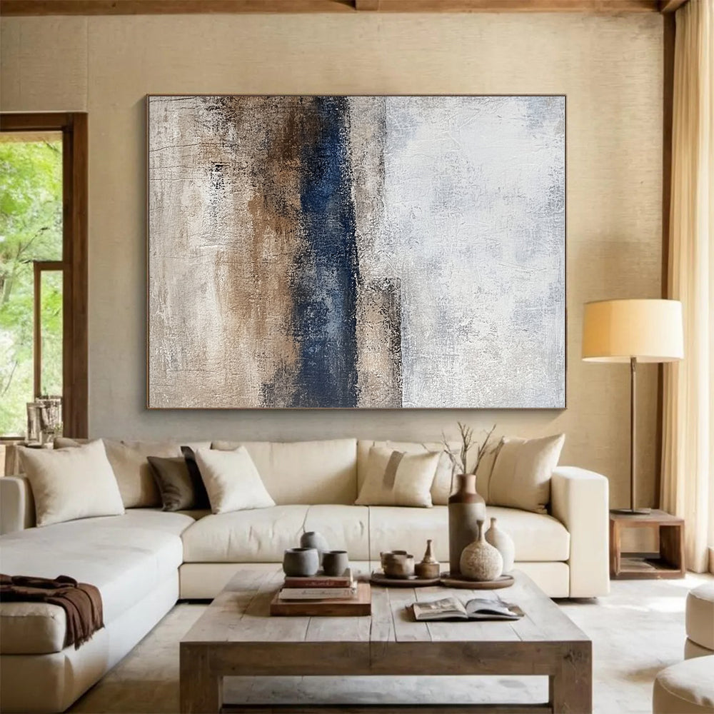 Neutral Tones Abstract Painting with Gray Beige and Blue GER340