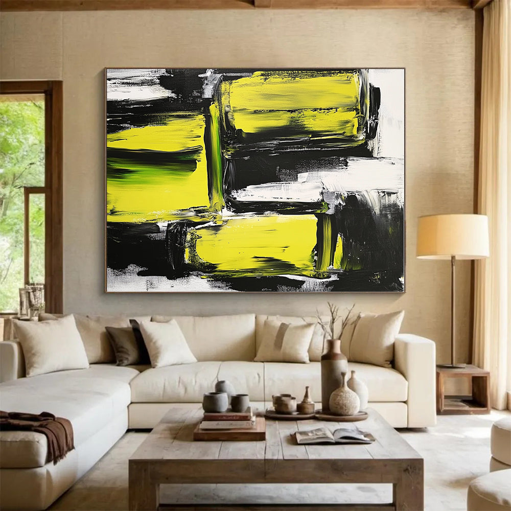 Yellow and Black Abstract Painting with Bold Textures GER593