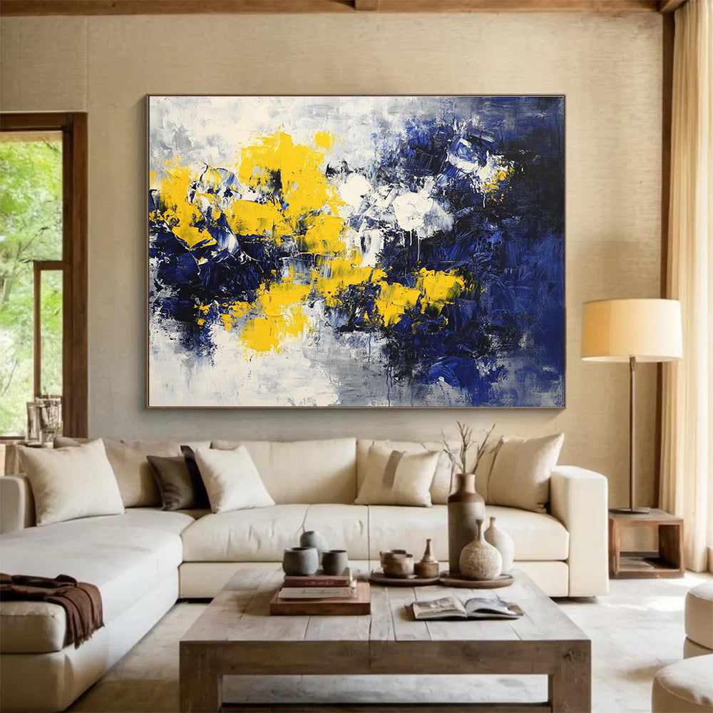 Yellow Blue and White Abstract Painting with Bold Color Blocks DYP192