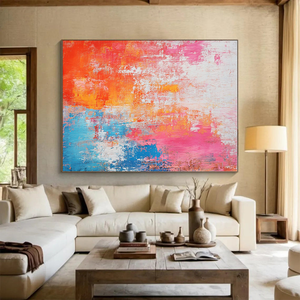Colorful Textured Abstract Painting with Pink Orange and Blue GER691