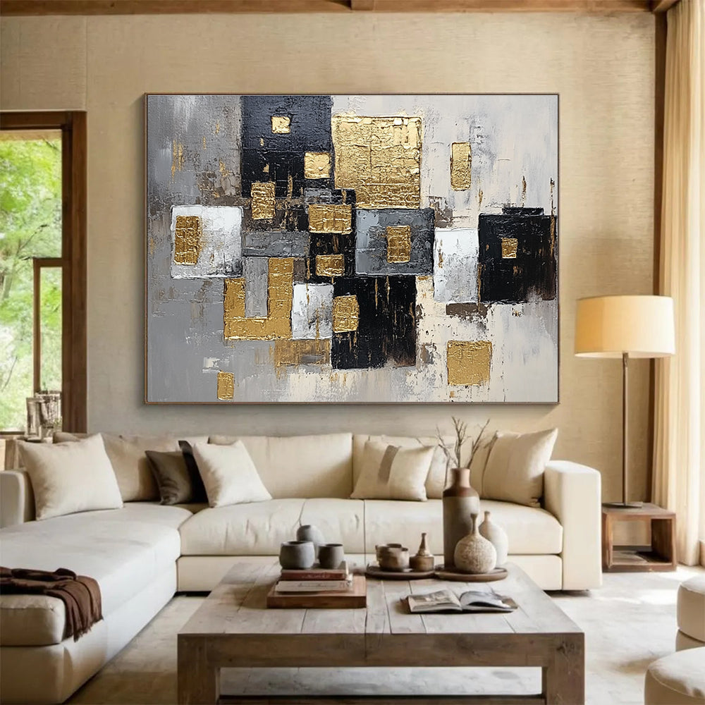 Gold and Black Geometric Abstract Painting DYP476
