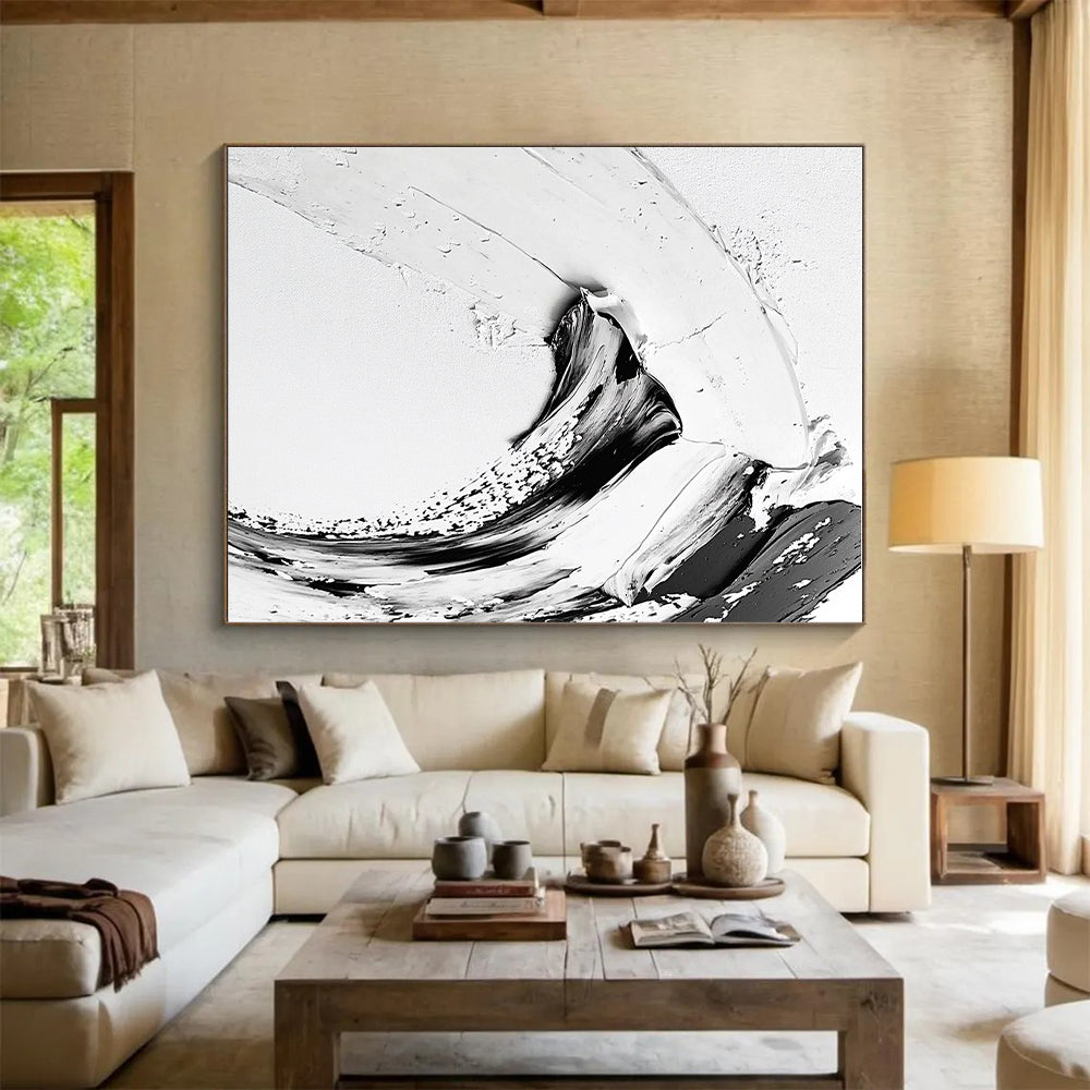 Curved Black White Abstract with Bold Brushstrokes GER351
