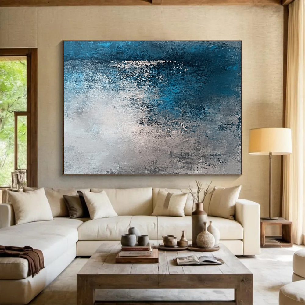 Blue and Gray Textured Gradient Abstract Painting GER213