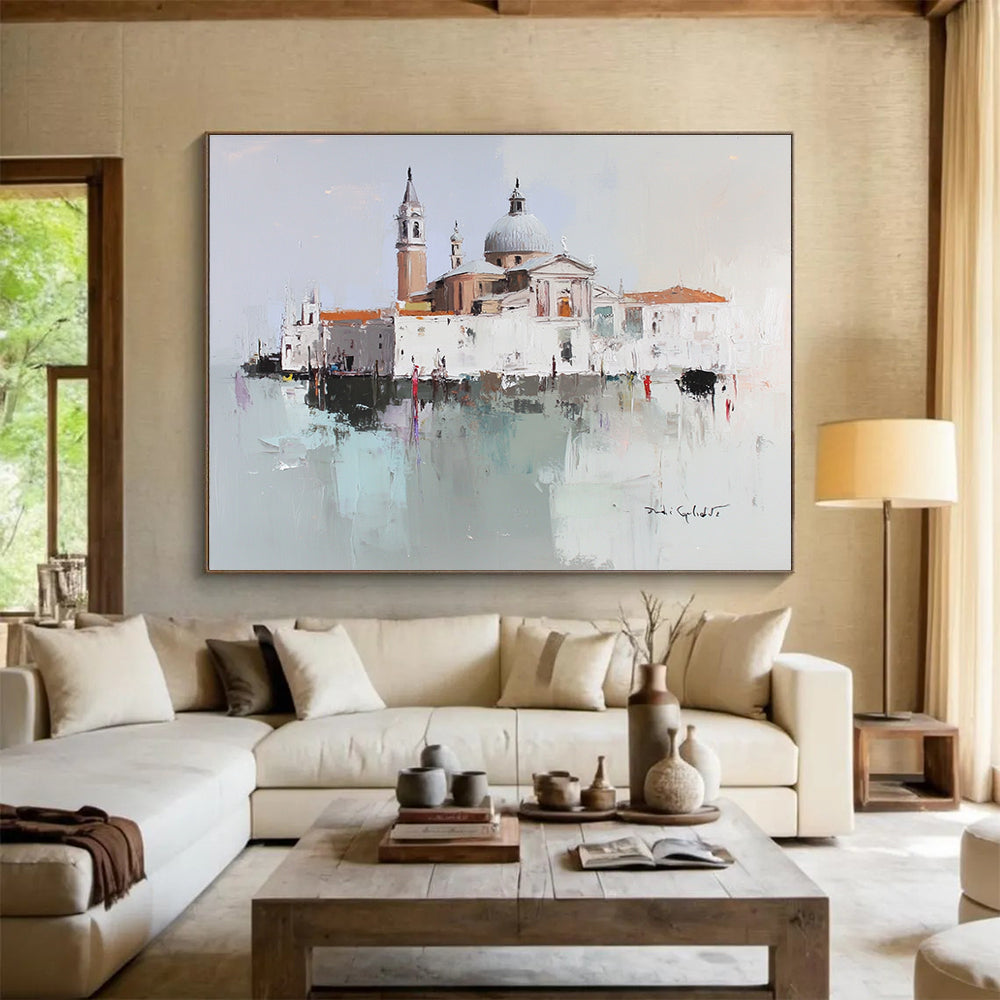 Venice Architecture Abstract Painting with White and Gray Tones DYP568