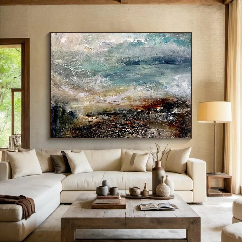 Dynamic Blue Grey Sea Abstract Painting THY015