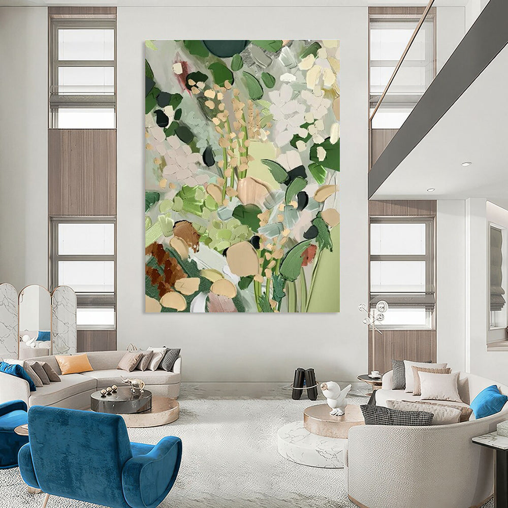 Pastel Floral Abstract Painting with Muted Green Tones ADGE426