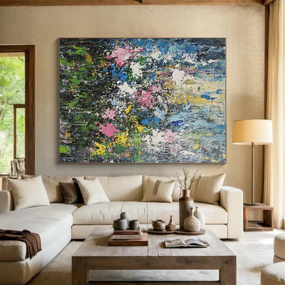 Colorful Abstract Floral Painting with Gold Accents GER198