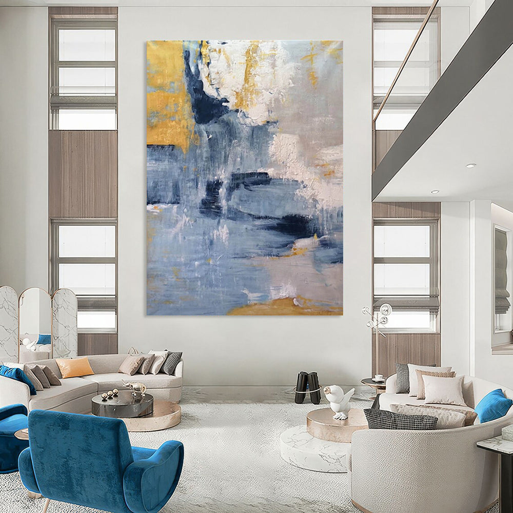 Blue Gray and Gold Abstract Painting ADGE253