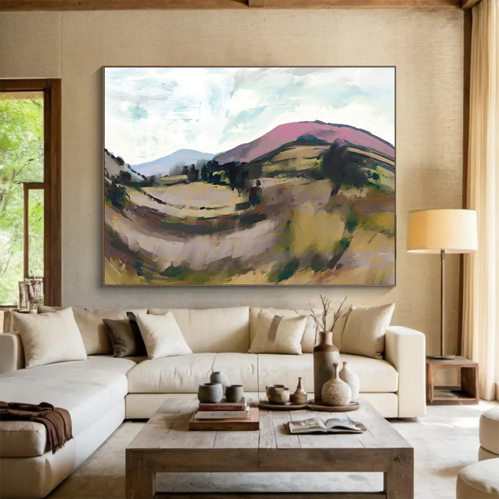 Colorful Mountain Abstract Painting with Pink and Ear THY Tones THY126