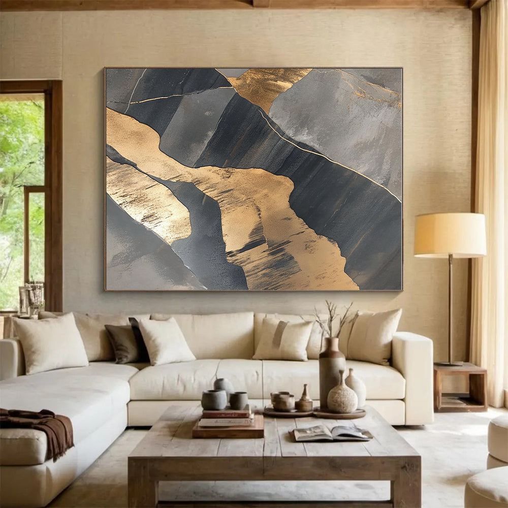 Gray Gold Abstract Shapes Abstract Painting GER836