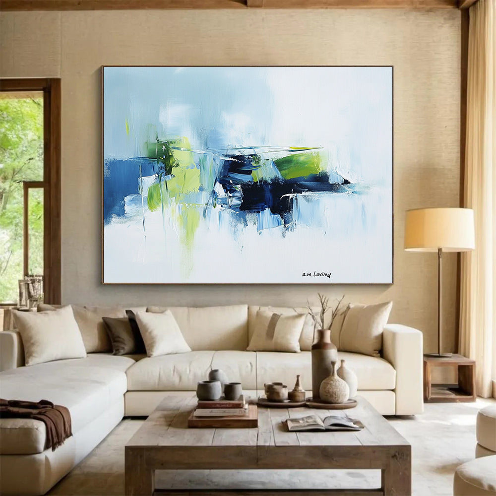 Blue and Green Abstract Painting with Fresh and Vibrant Colors DYP373