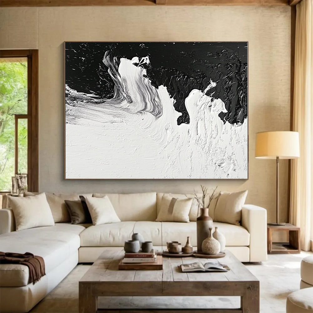 Black White Flow Abstract Painting with Textured Strokes GER350