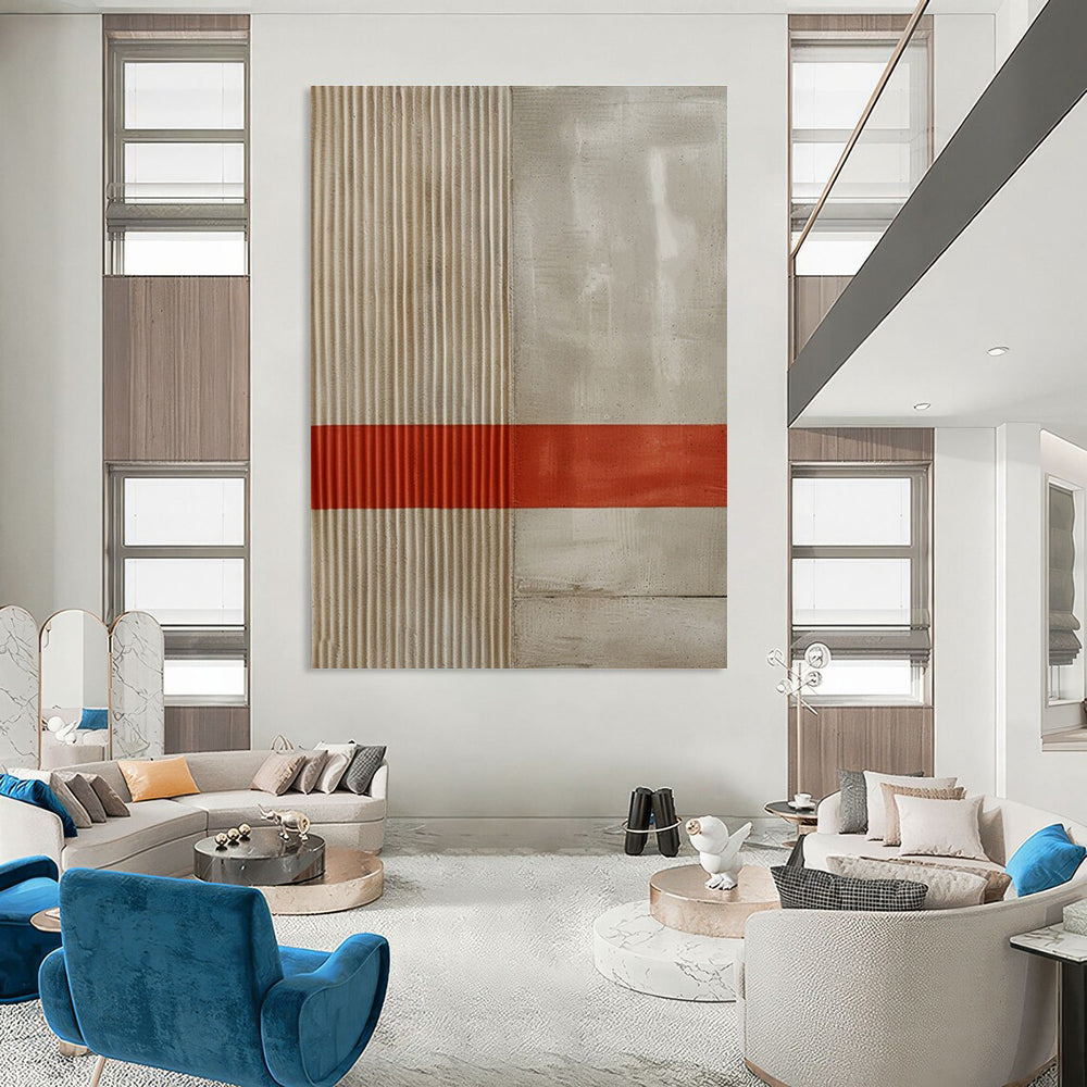 Beige White Red Minimalist Painting ADGE007