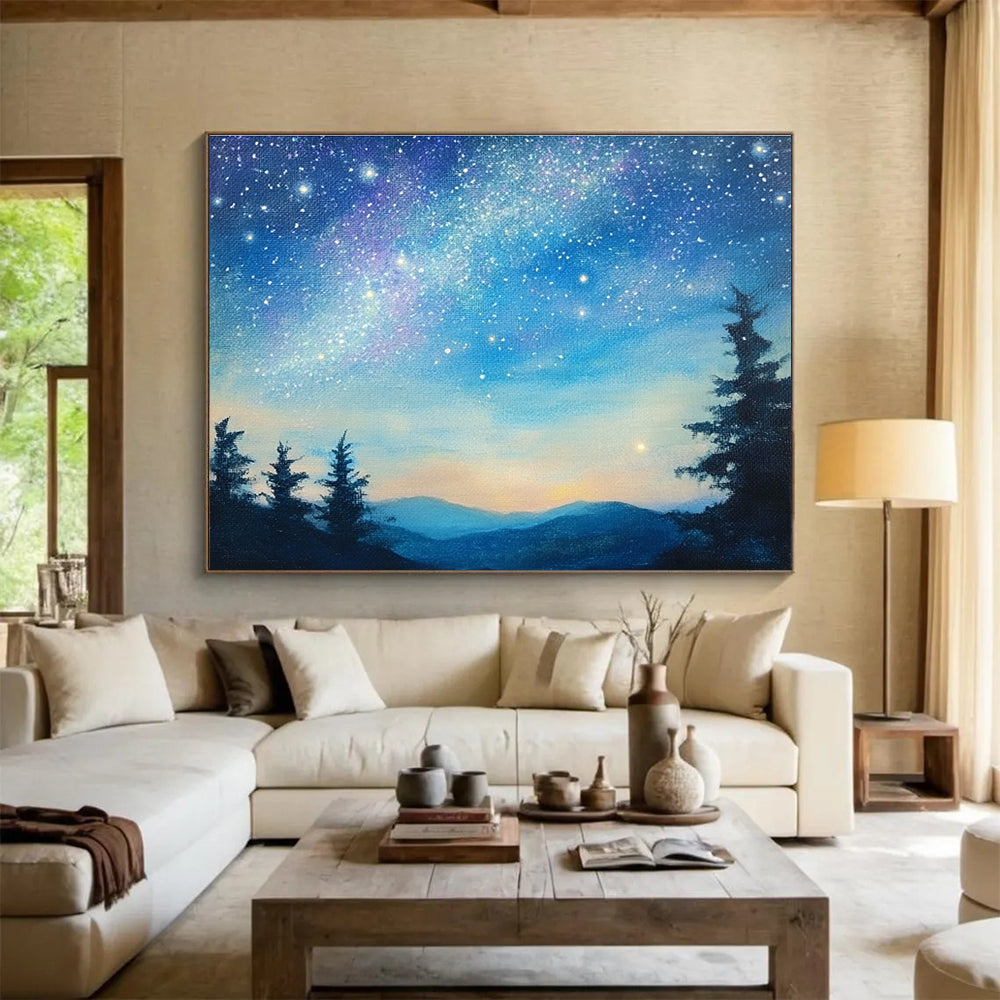 Starry Night Mountain - Celestial Landscape Abstract Painting DYP013