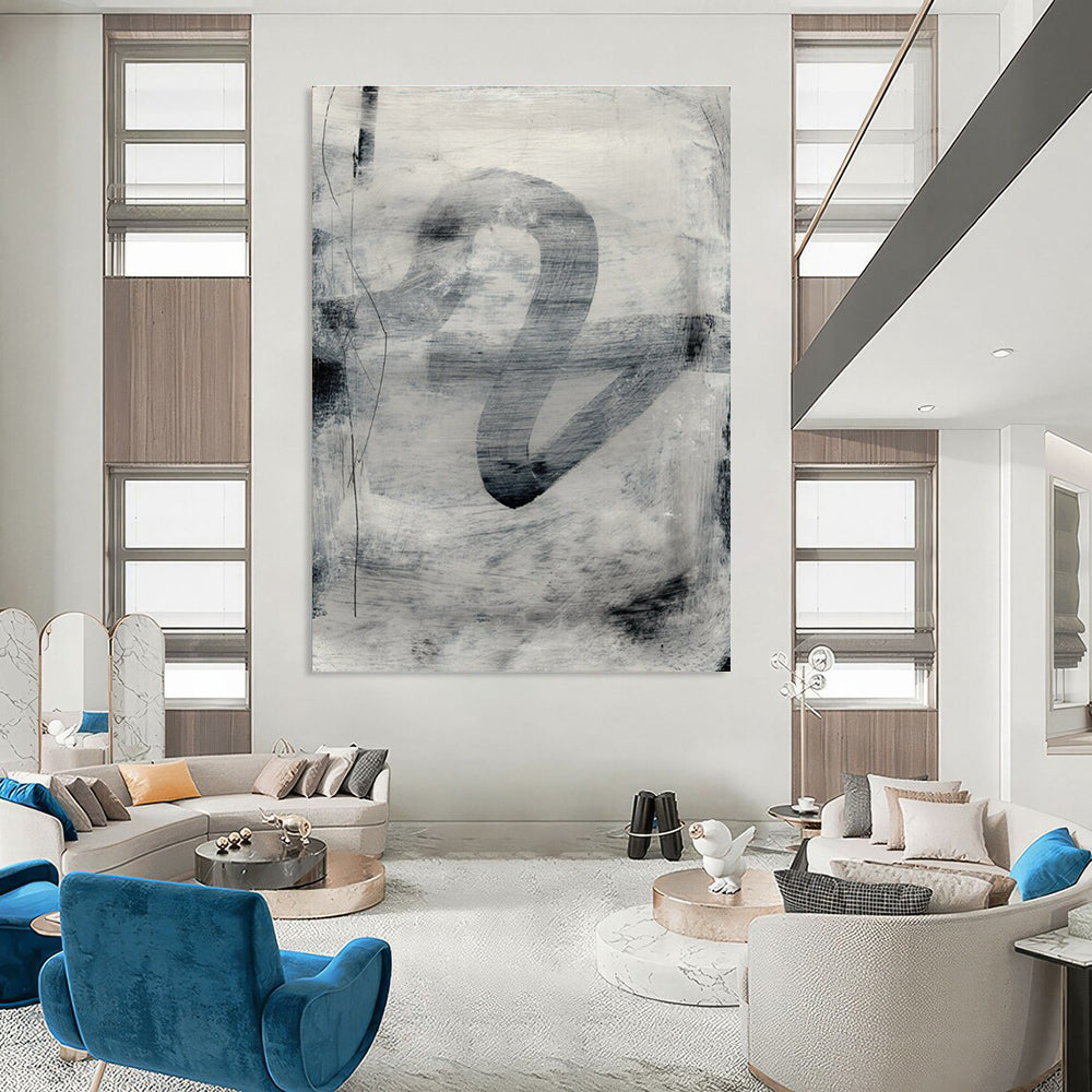 Gray Ink Abstract with Expressive Brushstrokes Painting ADGE189