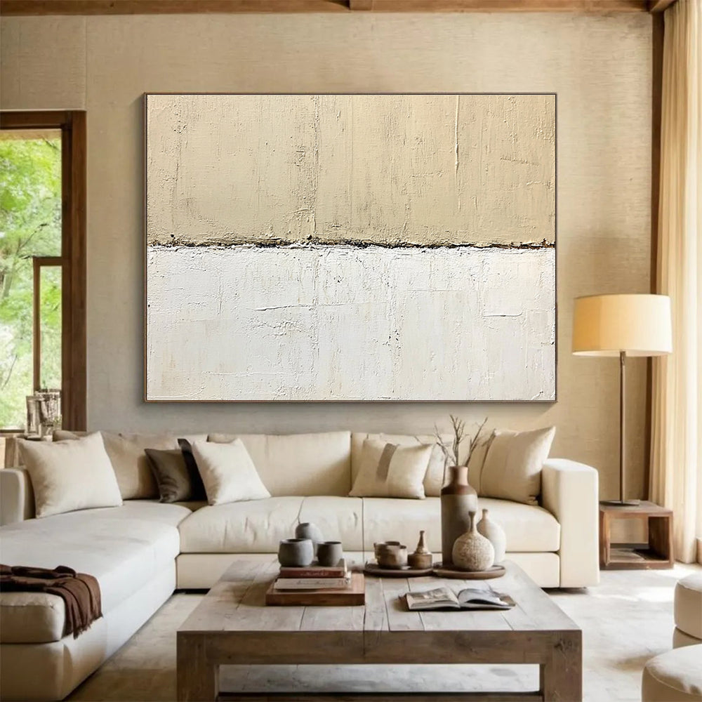 Textured Two - Tone Abstract Painting with Beige and White DYP322