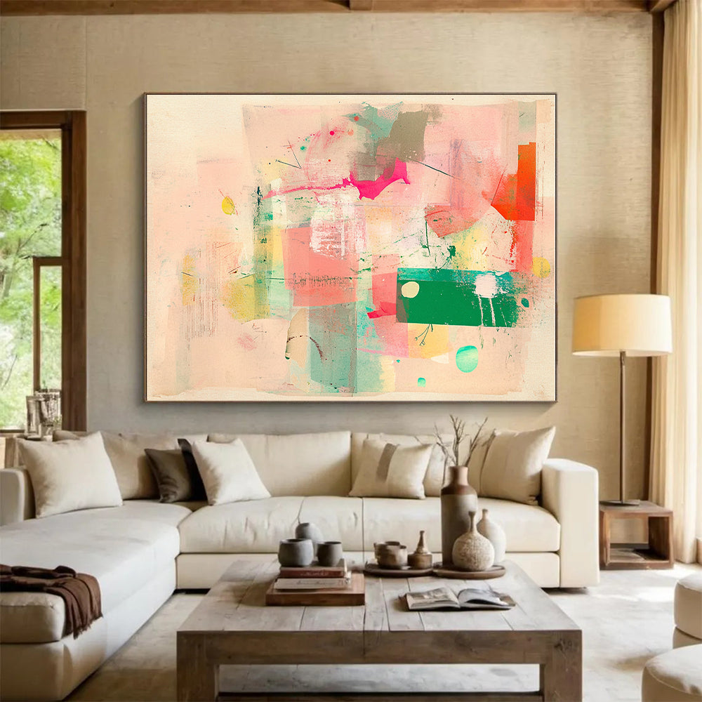 Colorful Collage - Style Abstract Painting with Mixed Shapes GER272