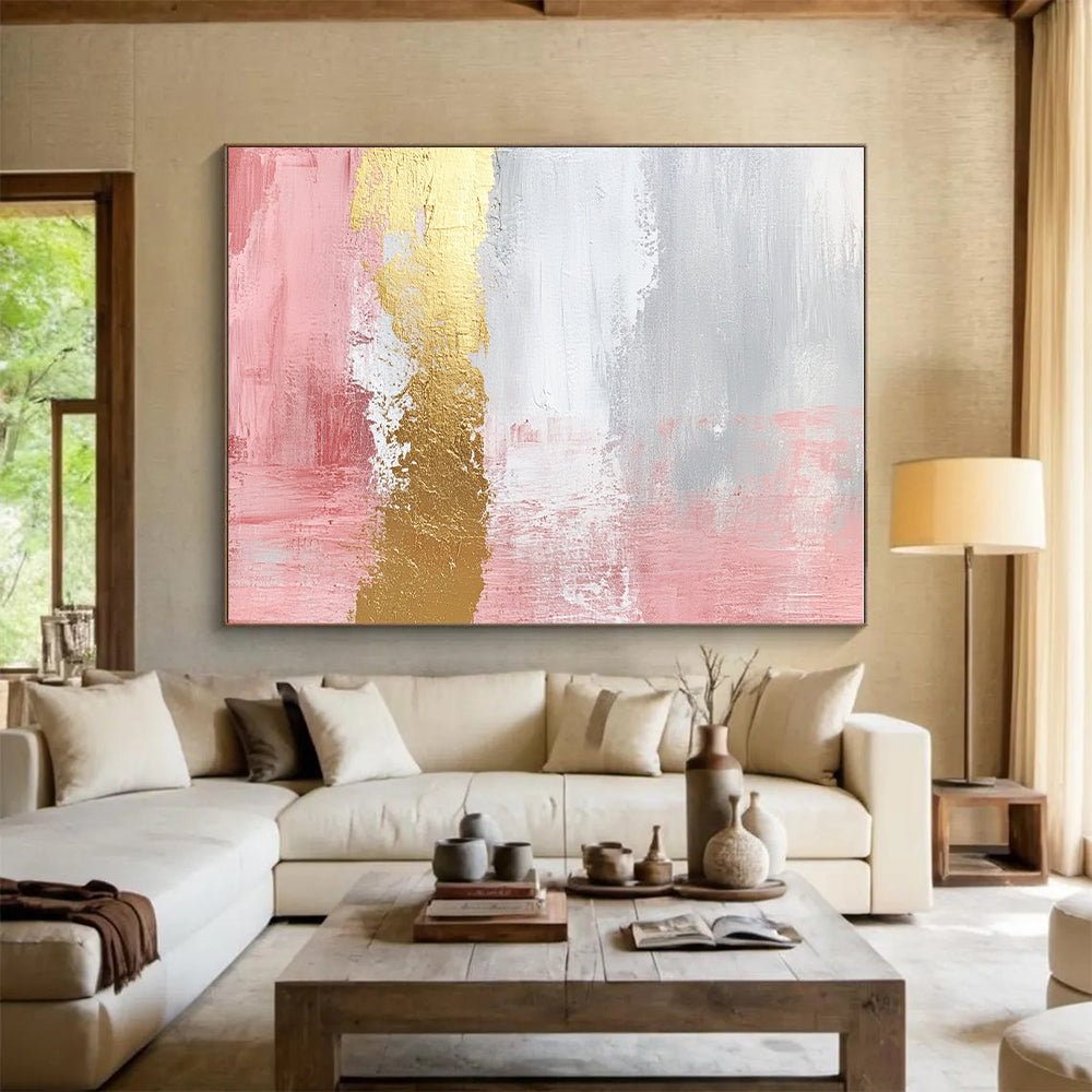 Pink and Gold Abstract Painting with Soft Textures GER443