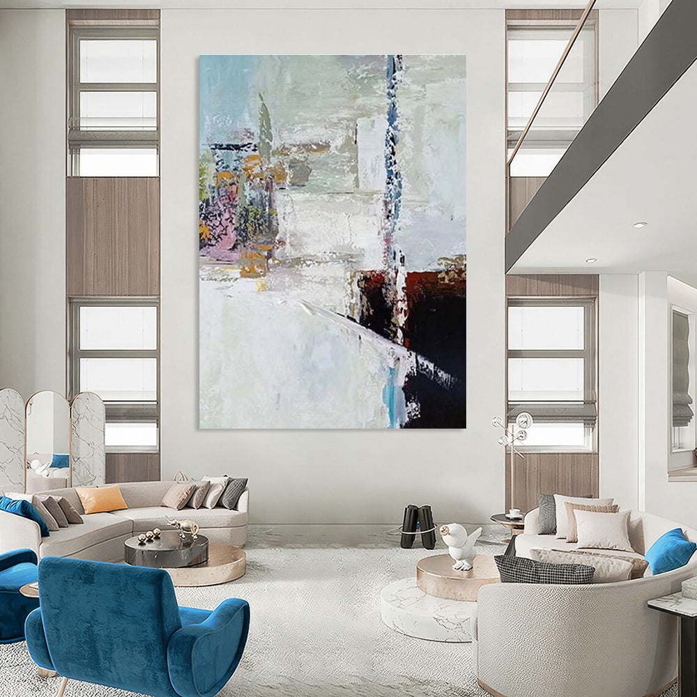 White with Colorful Accents Abstract Painting ADGE040