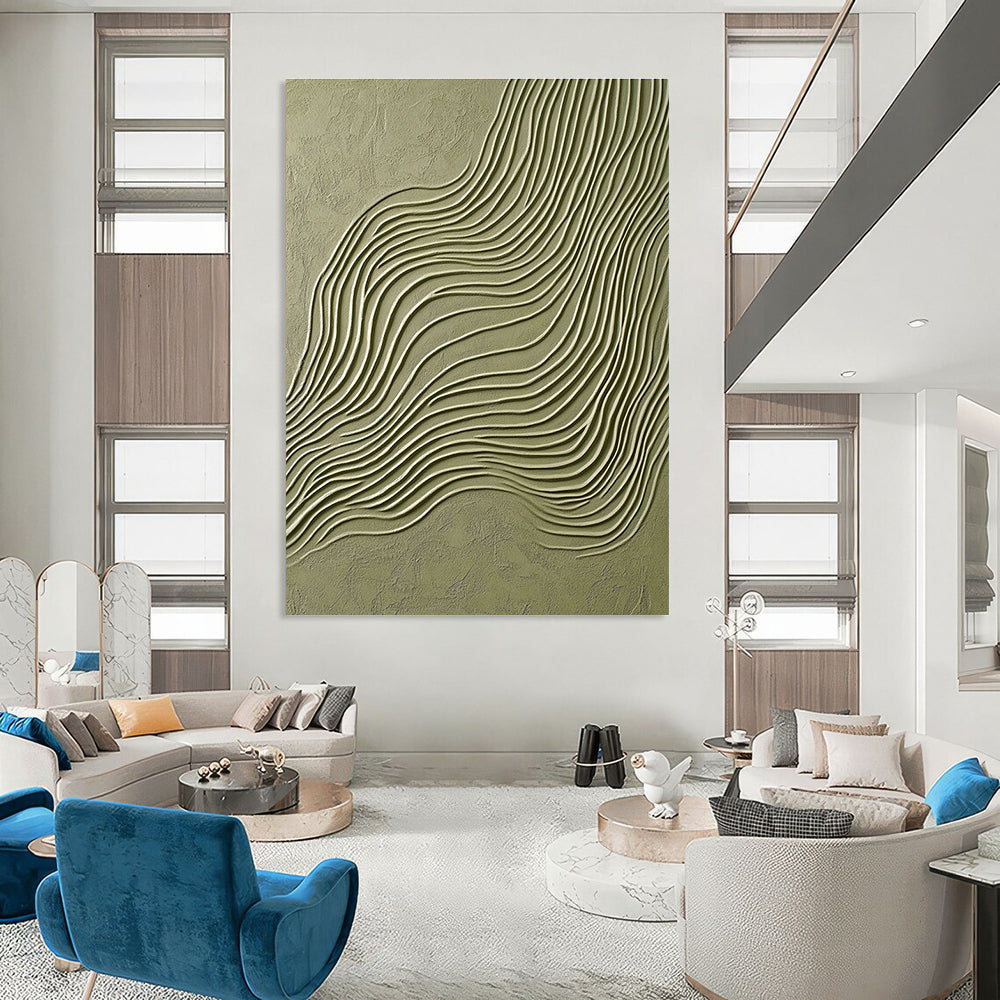 An Abstract Artwork Featuring Elegant Olive Green and White Lines, Perfect for Showcasing Product Designs and Architectural Drawings.STSC940
