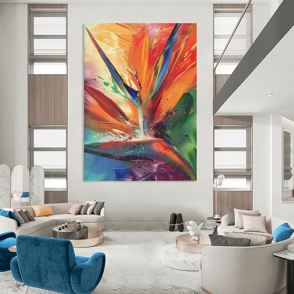 Colorful Bird of Paradise Abstract Painting with Vibrant Hues ADGE525