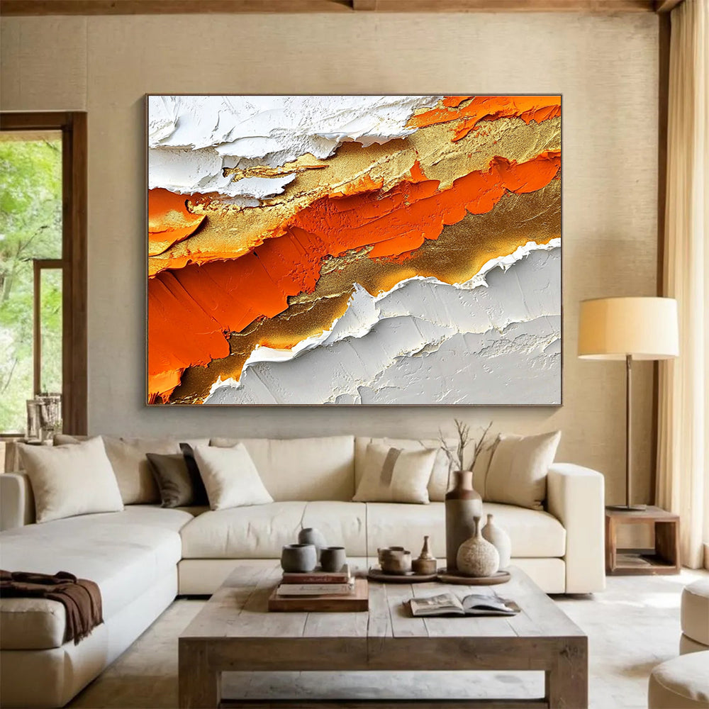 Textured Orange Gold Abstract Painting with Thick Layers DYP483