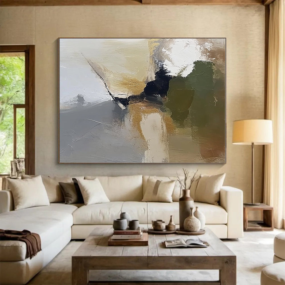 Green Gold and Gray Abstract Painting with Artistic Blends GER434
