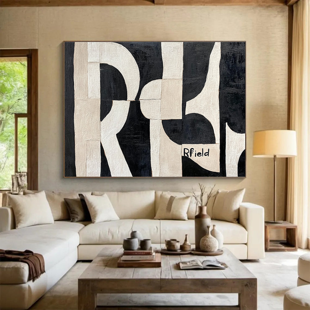 Black White Geometry - Monochromatic Abstract Painting DYP018