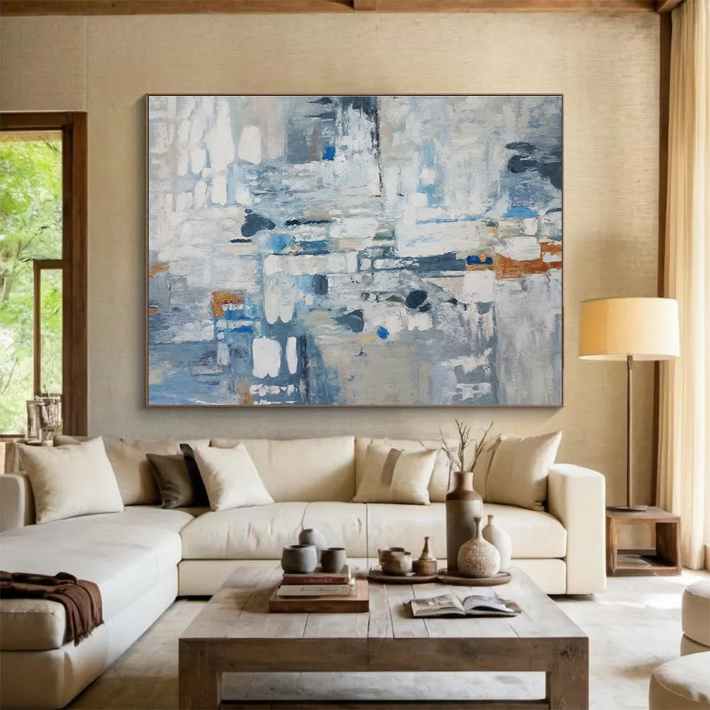 Blue Grey White Abstract Composition Painting THY017