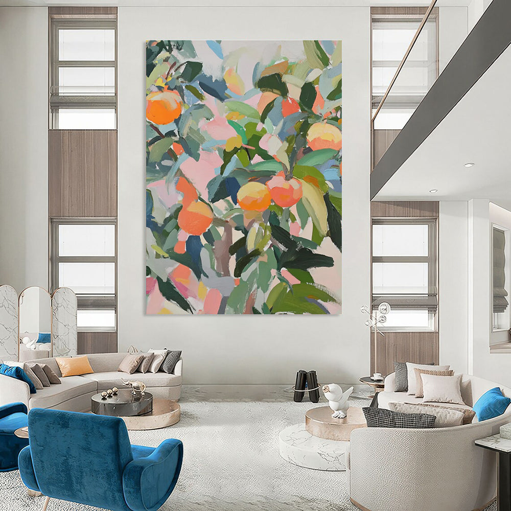 Abstract Orange Tree Painting with Soft Pastel Background ADGE438
