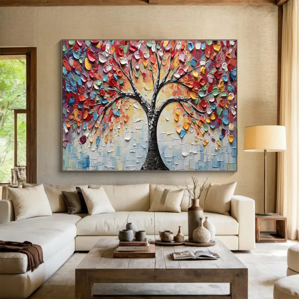 Colorful Blossom Tree Abstract Painting with Mixed Bright Colors THY169