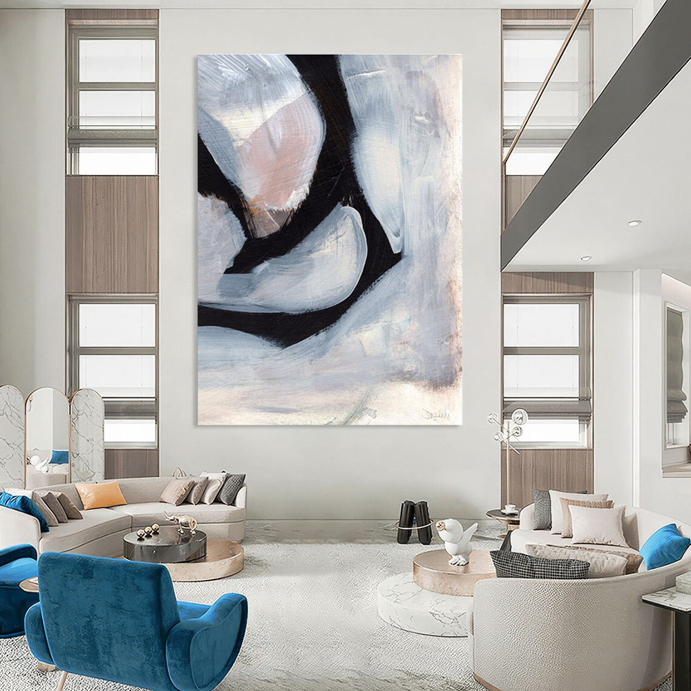 Gray and Black Layered Shapes Abstract Painting ADGE228
