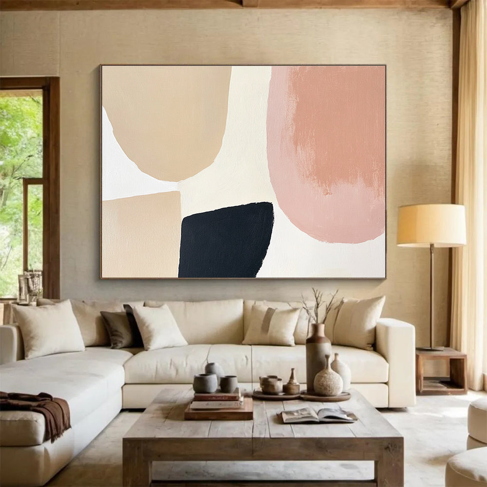 Beige Pink Geometric Abstract Painting with Soft Shapes DYP438