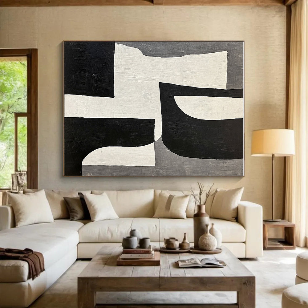 Geometric Black White and Gray Abstract Painting GER611
