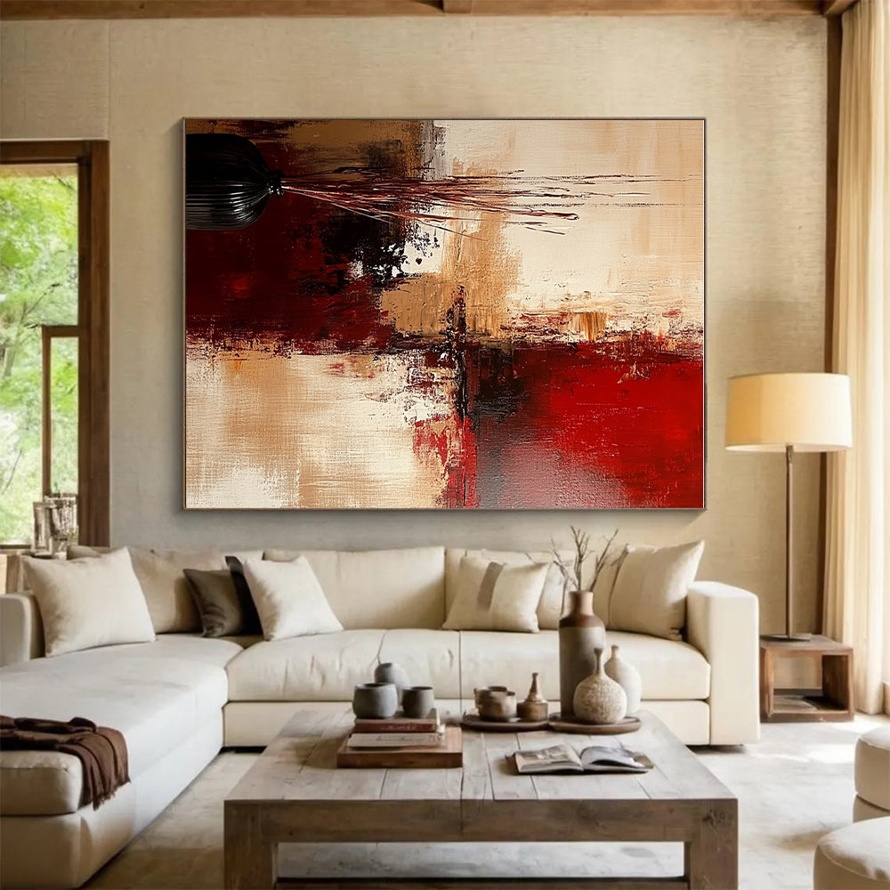 Red Beige Abstract Painting with Rich Textures GER728
