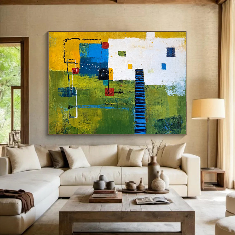 Colorful Village Abstract Painting with Bright and Earthy Hues DYP352