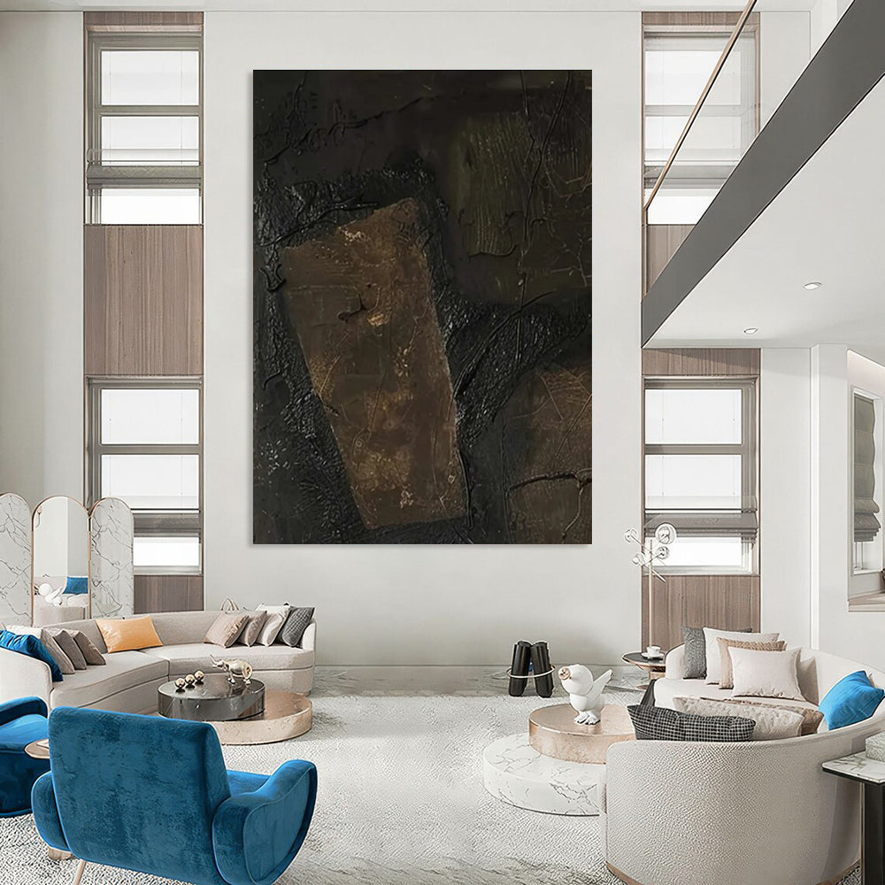Dark Textured Patch Abstract Painting with Earthy Tones ADGE503