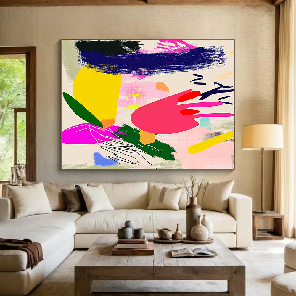 Vibrant Color Block Abstract with Pink, Yellow, and Green GER312
