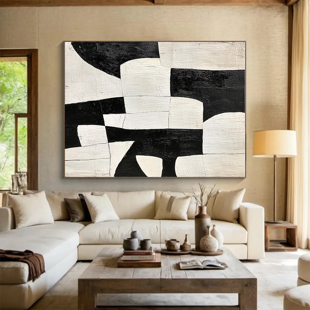 Black - and - White Patchwork Abstract Painting GER323