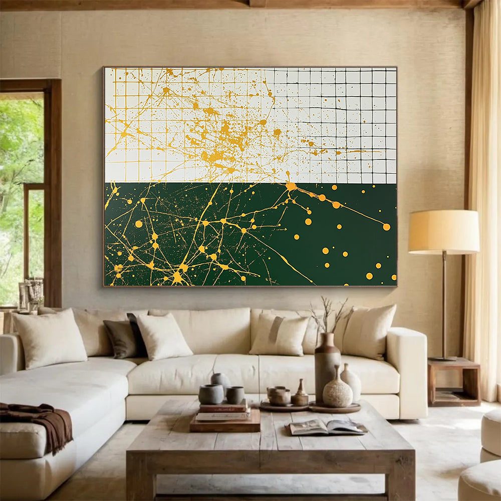 Yellow and Green - Splatter Grid Abstract Painting DYP062