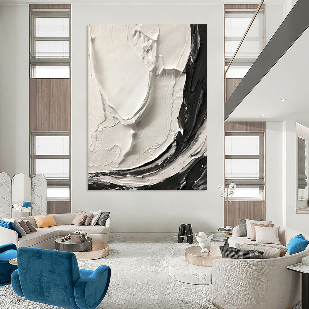 Black and White Expressive Swirl Textured Abstract Painting ADGE387