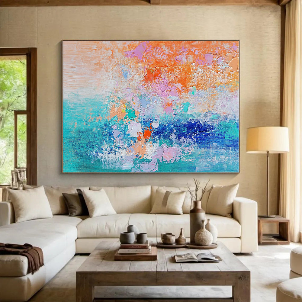 Colorful Textured Blend Abstract Painting with Orange and Teal GER624