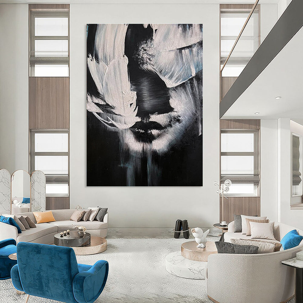 Black and White Portrait Abstract Painting with Textured Strokes ADGE331