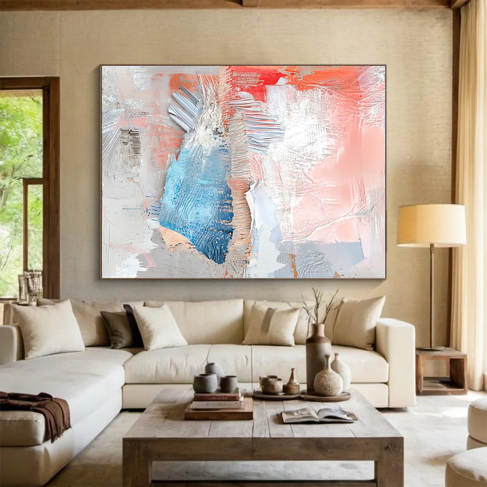 Coral Blue and Gray Textured Collage Art GER196