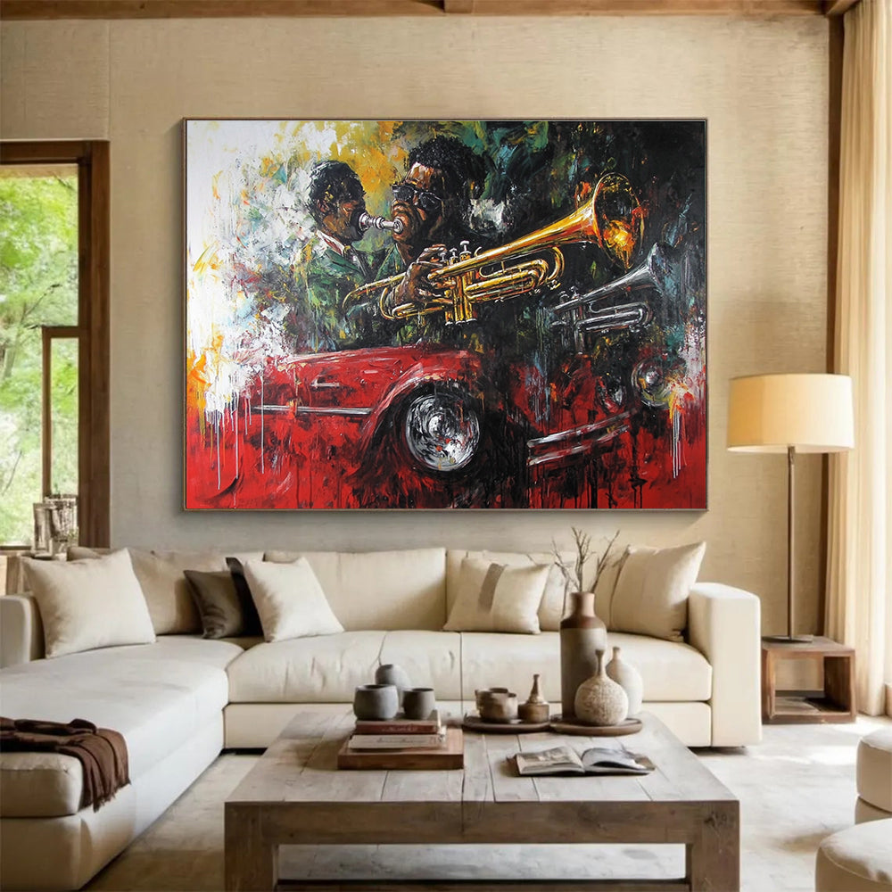 Jazz Musicians and Car Abstract Painting with Vibrant Colors DYP273