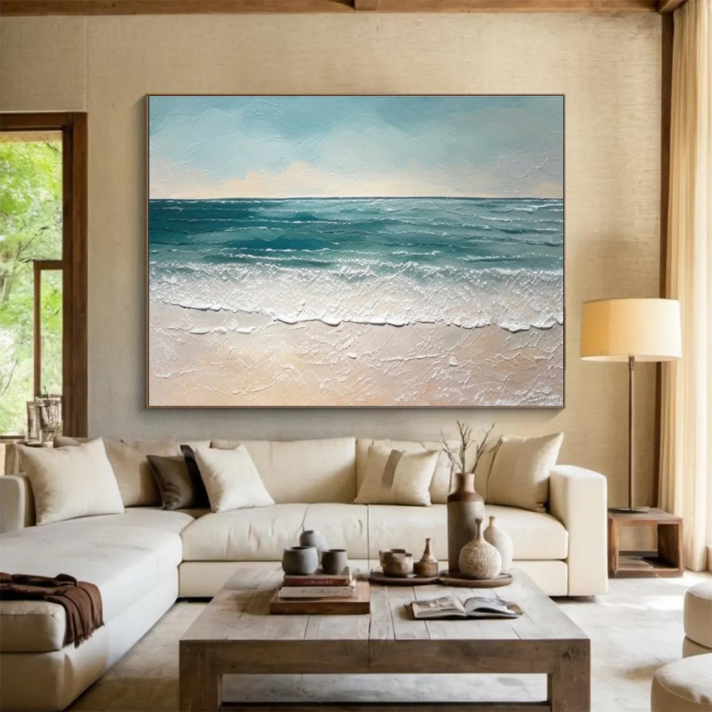 Blue Green Textured Sea Beach Abstract Painting THY061